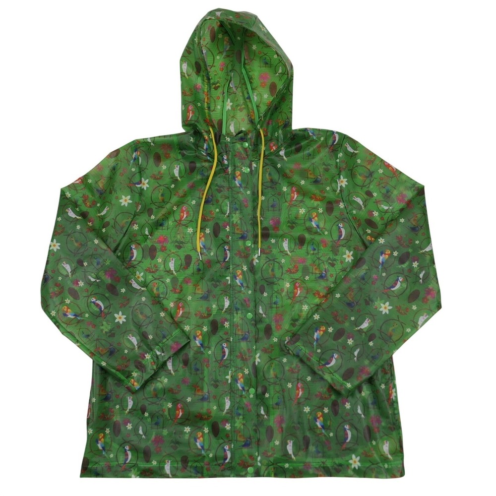 Disney Parks Enchanted Tiki Room Rain Jacket Green Tropical Parrot Women XL READ